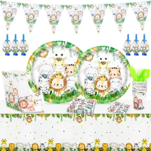 Jungle Safari Theme Disposable Food Grade Paper Plate Tableware Set Decoration for Kids Birthday Baby Shower