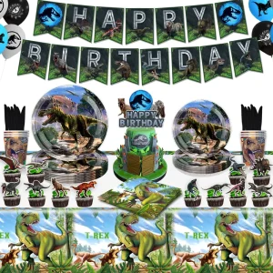 Jurassic Tyrannosaurus Rex Themed Disposable Tableware Set Christmas Birthdays Valentine’s Day Parties Includes Tablecloth