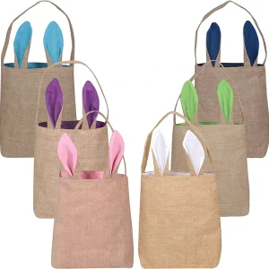 Jute Burlap Velvet Bunny Ear Easter Baskets Cute Rabbit Gift Bags Egg Hunting Child Portable Tote Bags