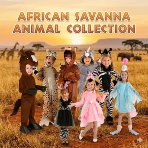 Kids African Savanna Animal Costume Set Safari Party Jumpsuits for Boys & Girls Cheetah Zebra Flamingo Fancy Dress up Outfits