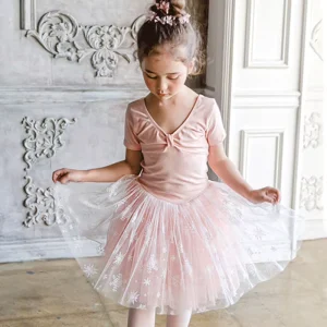 Kids Ballet Dance Dress Sleeve Leotard with Dot Tutu Skirt Girls Ballerina Dress Children Gymnastics Dance Costume