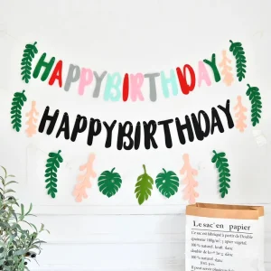 Kids Birthday Party Supplies Colorful Felt Leaf Garland Birthday Party Backdrop Tropical Theme Happy Birthday Banners