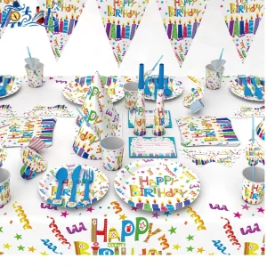 Kids Birthday Party Supplies Disposable Paper Plate Cup Banner Party Set Birthday Carnival Theme Baby Birthday Party