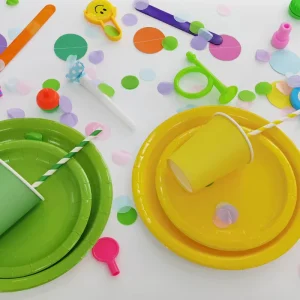Kids Birthday Theme Party Supplies Set Party Decorations Disposable Solid Green Paper Plate Cup Napkin Tableware Kit