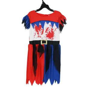 Kids Bloody Pirate Costume Dress Red & Blue Tattered Dress with Blood Splatter Print