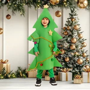 Kids Christmas Tree Costume Set Cute Green Xmas Tree Outfit for Holiday Party Cosplay Performance Role Play Dress Up Suit