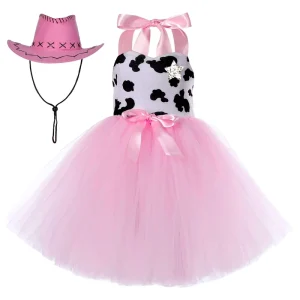 Kids Cowgirl Costume Set Bandana Cowboy Hat Party Dress for Easter Birthday Celebration