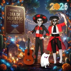 Kids Dia De Muertos Costume Set Traditional Skeleton Outfit for Halloween Day of the Dead Cosplay & Festive Parties