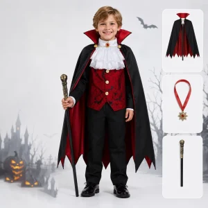 Kids Dress up Role Play Gothic Vampire Costume Suits Deluxe Set for Halloween Party Favors Carnival Cosplay Clothes