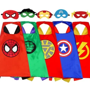 Kids Halloween Cartoon Design Polyester Superhero Cape and Mask Dress up Costume