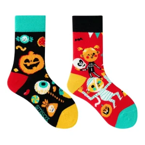 Kids Halloween Mismatched Asymmetric Crew Socks Funny Pumpkin Skull Ghost Vampire Novelty Festive Cotton Socks for Children Gift