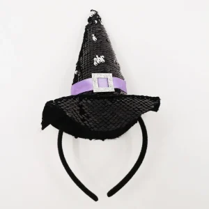 Kids Halloween Witch Hat Headband Black Purple Mini Witch Cap Tulle Veil Hair Accessories