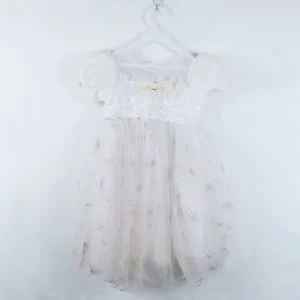 Kids Mesh Princess Dress with Bubble Sleeves Lovely Snowflake Pattern Girls Dress Baby Clothing