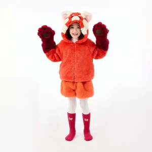 Kids Princess Animal Onesie Orange Red Plush Hooded Cartoon Dress Paw Gloves Socks Girls Boys Party Cosplay Ship Stock