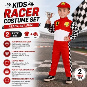 Kids Racing Outfit Set with Top Pants and Cap Red Checkered Design Comfortable Lightweight Cosplay Party Costume Ready Stock