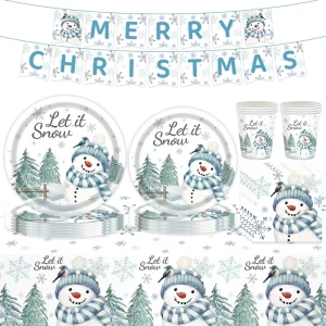 Kids Red Green Christmas Cartoon Style Disposable Tableware Set for Festive Birthday Parties Perfect Christmas Party Supplies