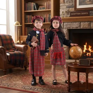 Kids Scottish Series Costume Set Traditional Plaid Outfits for Boys & Girls Perfect for School Plays Festivals and Holidays