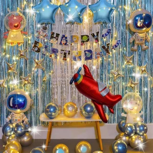 Kids Space Theme Birthday Balloon Set Aluminum Foil Latex Balloons Indoor Use Birthday Banner Decoration
