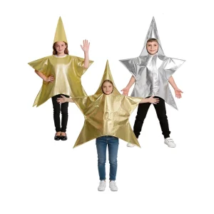 Kids Star Costume Shiny Gold Silver Five Pointed Star Outfit Funny Cosplay Costume for Halloween Christmas Party