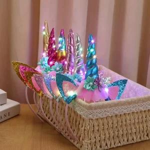 Kids Unicorn Headband Glowing Hair Garland Wedding Party Girls BLINKING LED Flower Hairband for Birthday Party Christmas Decor