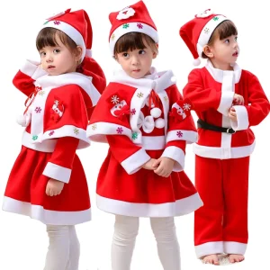Kids Xmas Costume Set Festive Cosplay Santa Hat Dance Performance Dress for Boy Girl Parties Christmas Festival Party Supplies
