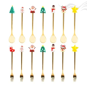 Kitchenware Christmas Tableware Holiday Flatware Dining Ware Festive Utensils Stainless Steel Cutlery Christmas Party Spoon Fork