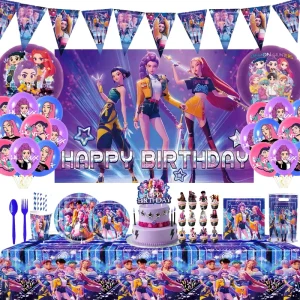 Kpop Themed Birthday Party Supplies Disposable Tableware Decoration Cake Topper Banner Balloons for Boys Girls Party Supplies