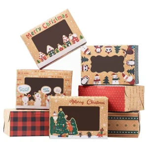 Kraft Paper Christmas Gift Box with Embossing and Matt Lamination Recycled Materials for Candy Cookie Baking and Holiday Use Window