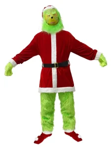 L Funny Grinch Costume Green Monster Plush Outfit Christmas Party Festival Santa Claus Cosplay Fancy Dress Performance Suit