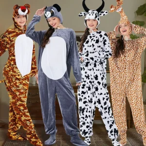 L Halloween Adult Animal Costumes Role-playing Giraffe Tiger Cow Bear Mascot Costumes Carnival Stage Performance Costumes Unisex