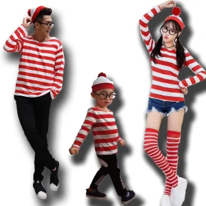 L Halloween Family Costumes Where’s Wally British Anime Costume Cosplay Couple Outfit Detective Wally Carnival Couple Outfit