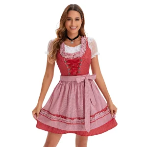 L Oktoberfest Costumes Halloween Carnival Cosplay Adult Women Party Dresses Red Manor Maid Outfit bar Cafe Waitress Uniform