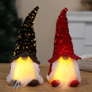 工厂价批发带亮片毛绒圣诞侏儒装饰品 LED 发光独立式装饰品，适合酒店、餐厅、咖啡厅