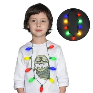 LED 9 Bulb Necklace Xmas Light Holiday Party Decorations Ugly Christmas Sweater Accessories Diwali Ramadan Battery