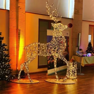 LED Animal Sculpture Motif Light Golden Wireframe Deer Figure Halloween Party Decoration Yard Display Outdoor Indoor IP65 Rated