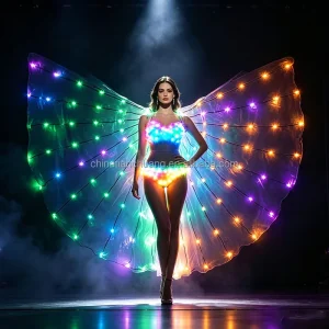 LED Belly Dance Butterfly Wings Cape Set Stage Performance Costume for Party Halloween Cosplay Carnival Music Festival Show