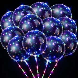 LED Bobo Balloons Stick Pump Transparent Light Balloons String Lights Non Toxic Durable 3 Functions for Party Birthday Halloween