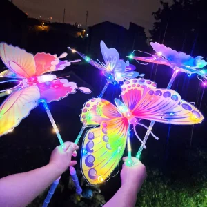 LED Butterfly Stick Magic Wand Toy Colorful Flashing Handheld Luminous Plastic Glowing Novelty for Cosplay Party Event Use