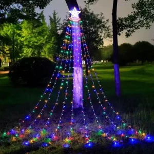 LED Cascading Tree Lights with Star Top Multicolor 8 Modes Waterproof for Christmas Outdoor Garden Decor