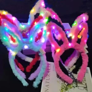 LED Cat Ears Glowing Luminous Rabbit Ear Christmas Halloween Party Head Accessory Led Headband Lights for Women Girls