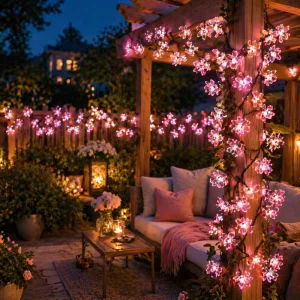 LED Cherry Blossom String Lights Outdoor Garden Decorative Fairy Lights for Patio Party