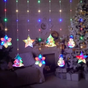 LED Christmas Fairy String Lights with Santa Claus Snowman for Indoor Outdoor Window Curtain Decoration