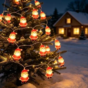 LED Christmas String Lights Snowman Santa Claus Tree Decorative Lights Window Display Hanging Ornaments Colorful Light Strings