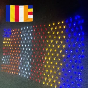 LED Christmas String Net Lights Landscape Lantern Outdoor Waterproof Buddhist Flags of Sri Lanka Decorative Lighting