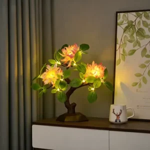 LED Chrysanthemum Tree Light Dual USB Charging Battery Box Operated Touch Dimmer Table Decor Indoor Lamp