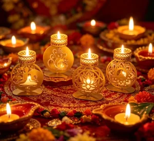 LED Festival Lotus Lamp Golden Lanterns Tealight Candle Holder for Holiday Decoration