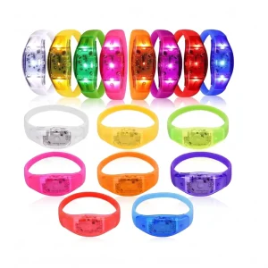 LED Festive Light Up Wristband Silicone Glow Bracelet Voice Control Sensor for Cheerleading for Christmas Occasions