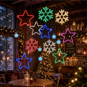 LED Five Pointed Star Snowflake Decorative Lights Outdoor Waterproof Hanging Tree Modeling Pendant Lights