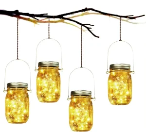 LED Flame Dancing Lights for Garden Patio Fairy String Star Firefly Jar Lids Lights Waterproof Solar Mason Jar Lights