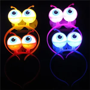 LED Flashing Alien Antenna Headband Light Big Eyeball Martian Space Head Boppers for Halloween Neon Party